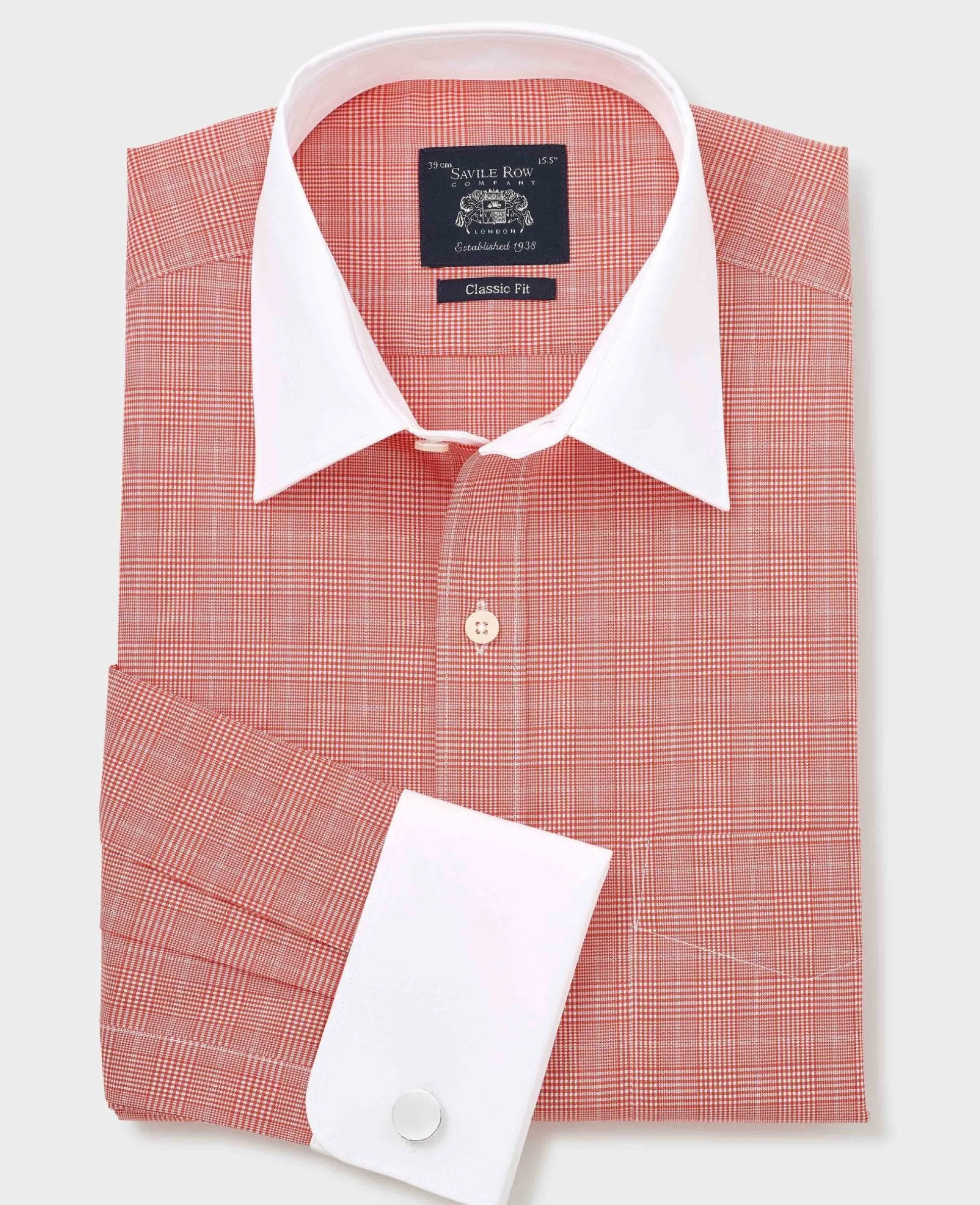Red Cotton Prince of Wales Check Classic Fit Winchester Formal Shirt - Double Cuff
