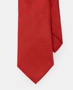 Red Herringbone Seven Fold Silk Tie