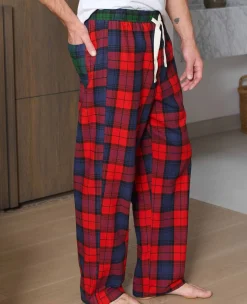 Red Multi Brushed Cotton Twill Window Check Lounge Pants
