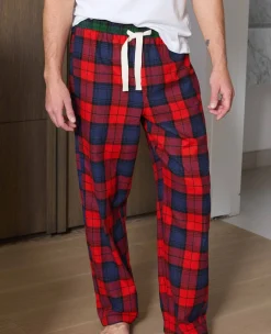 Red Multi Brushed Cotton Twill Window Check Lounge Pants