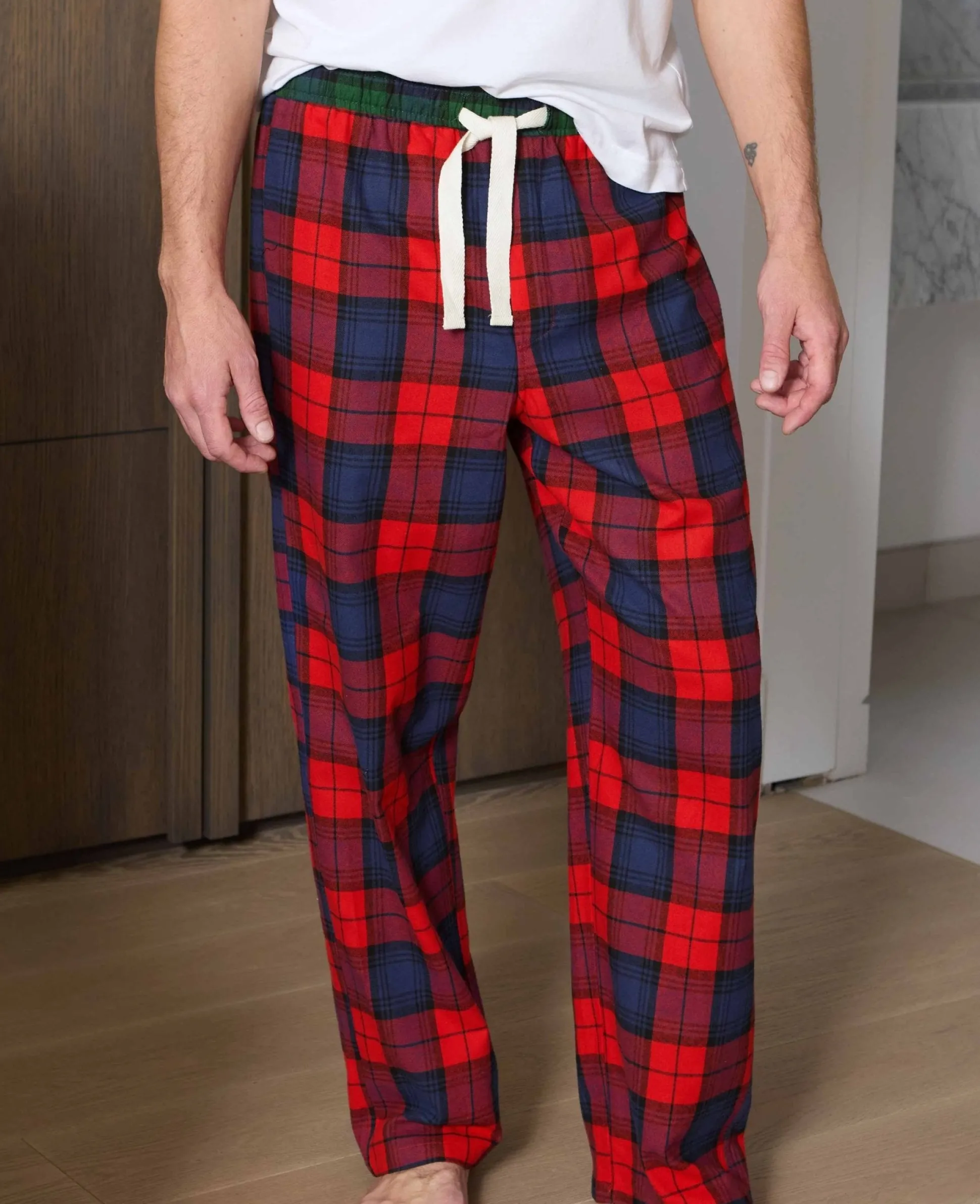 Red Multi Brushed Cotton Twill Window Check Lounge Pants