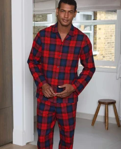 Red Multi Brushed Cotton Twill Window Check Pyjamas