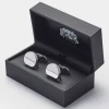 Silver Rhodium Plated Circle Cufflinks
