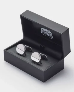 Silver Rhodium Plated Circle Cufflinks