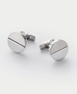 Silver Rhodium Plated Circle Cufflinks