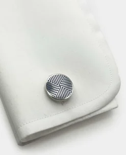 Silver Tone Rhodium Plated Circular Geometric Cufflinks