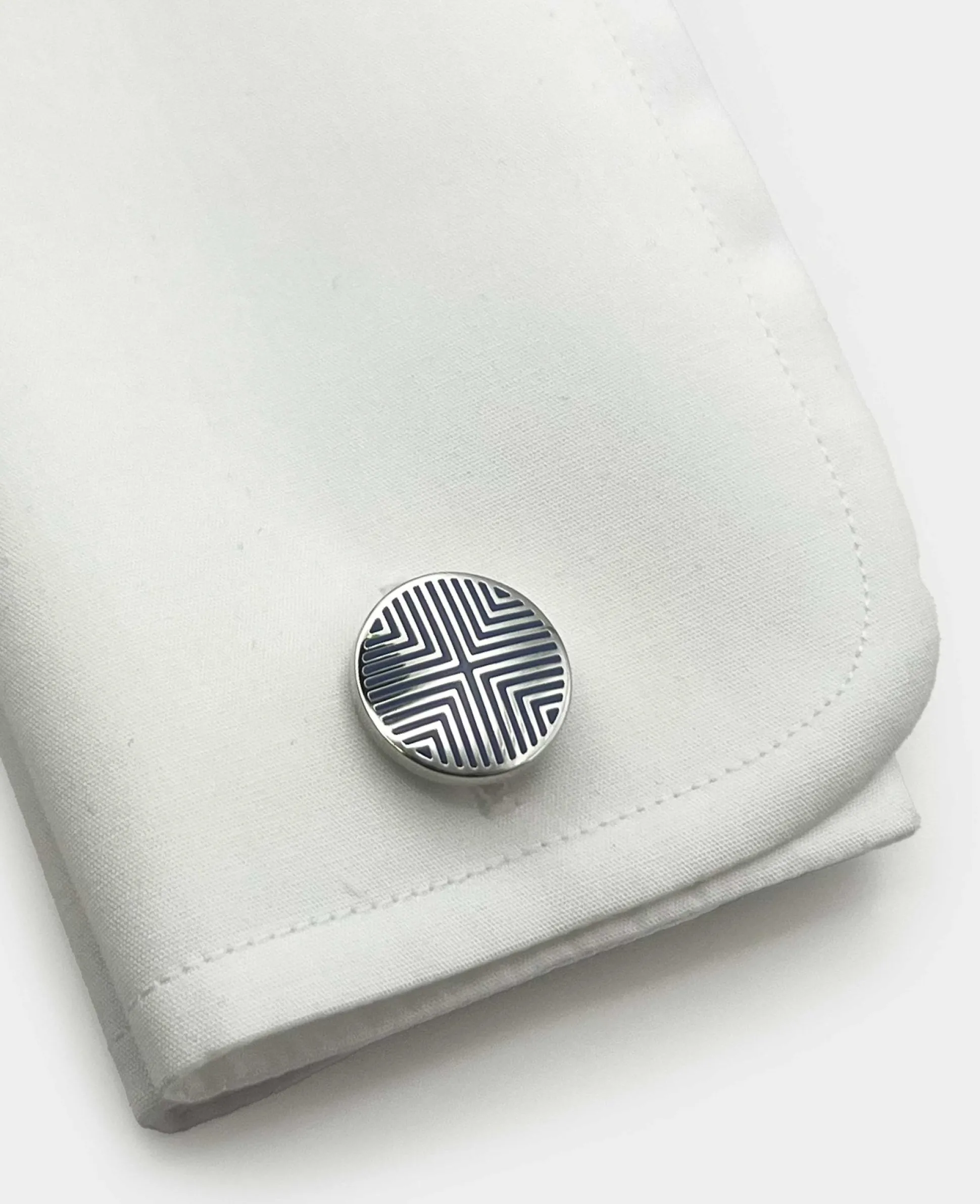 Silver Tone Rhodium Plated Circular Geometric Cufflinks