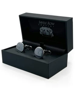 Silver Tone Rhodium Plated Circular Geometric Cufflinks