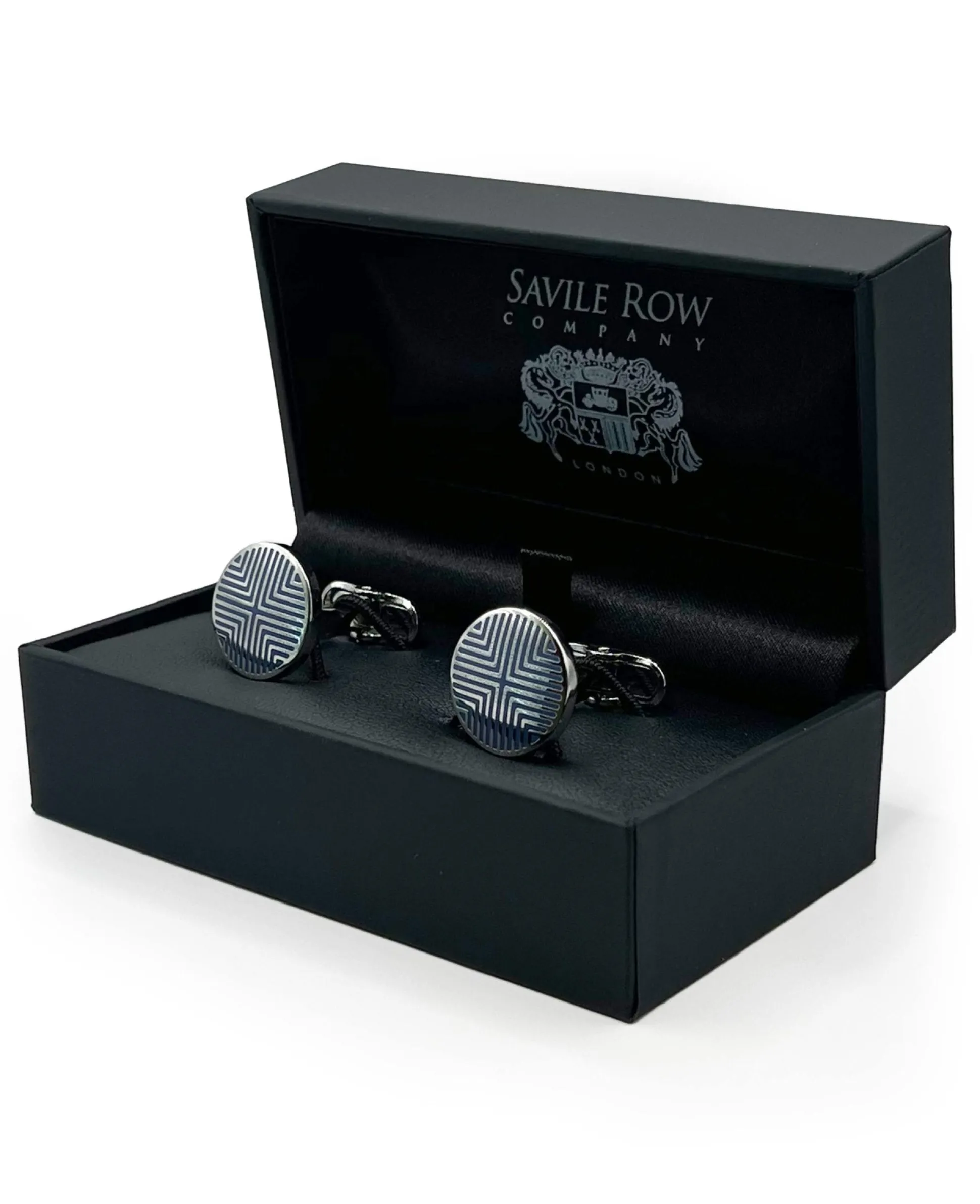 Silver Tone Rhodium Plated Circular Geometric Cufflinks