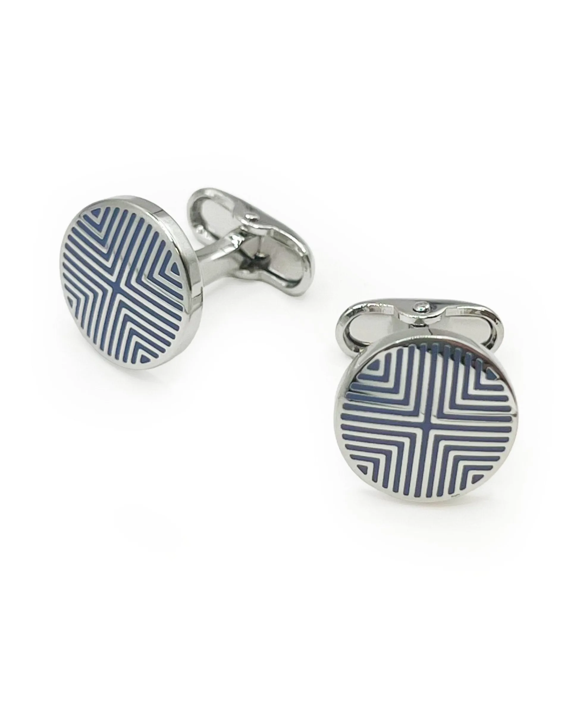 Silver Tone Rhodium Plated Circular Geometric Cufflinks