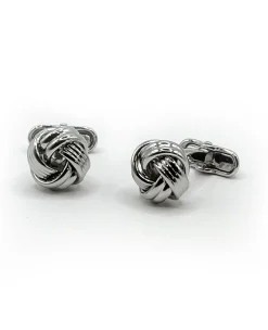 Silver Tone Rhodium Plated Knot Cufflinks