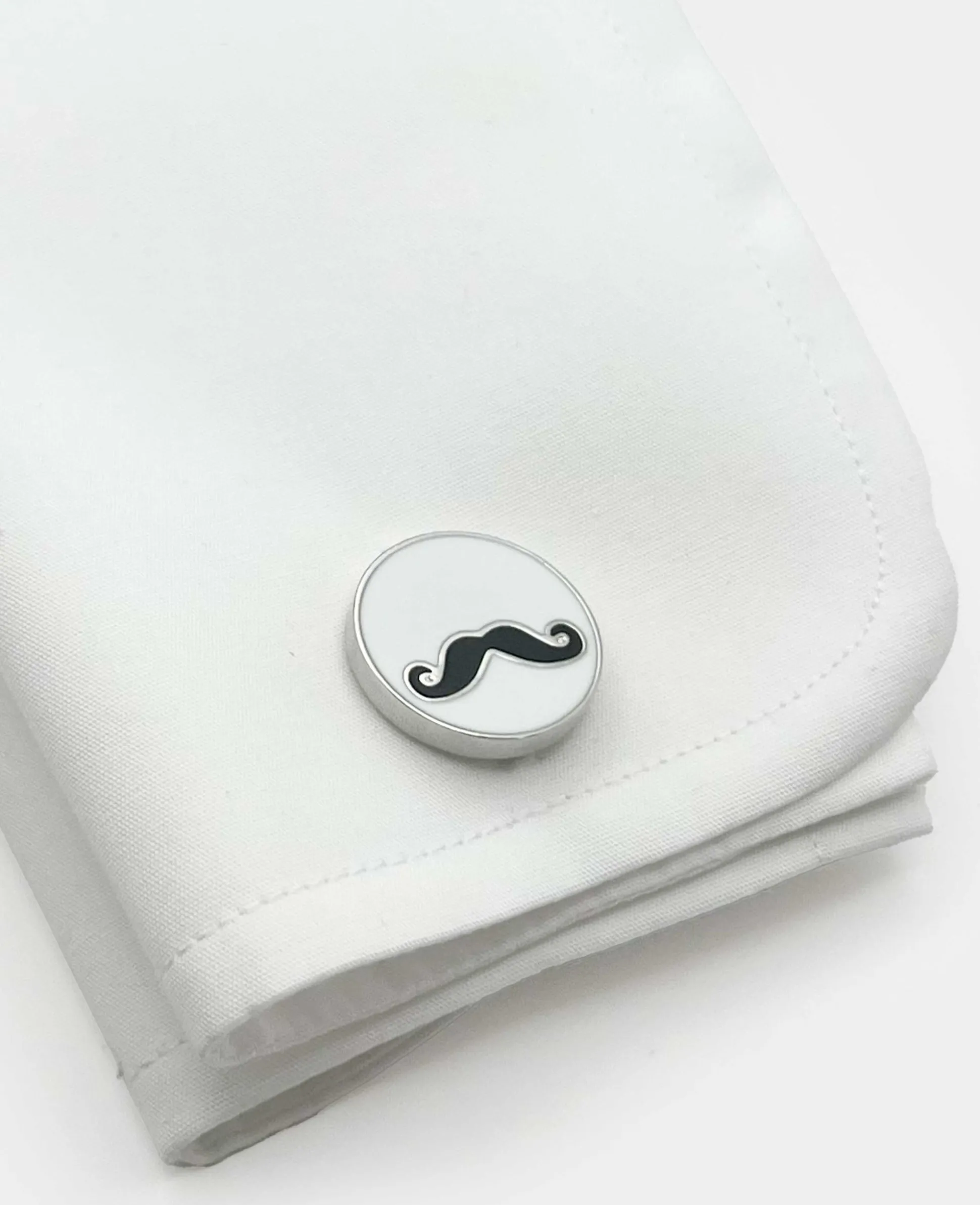 Silver Tone Rhodium Plated Moustache Cufflinks