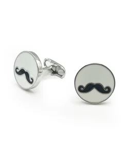 Silver Tone Rhodium Plated Moustache Cufflinks