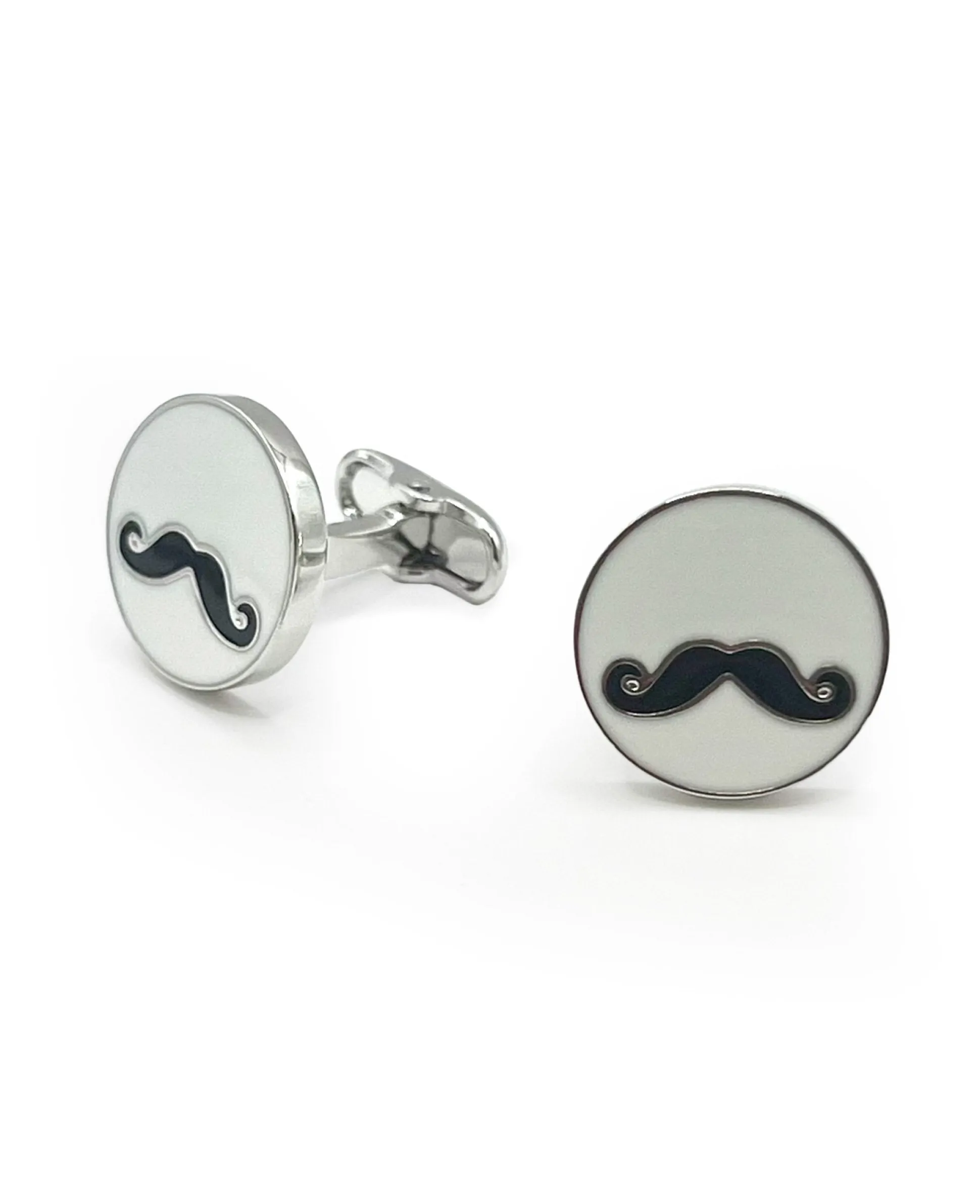 Silver Tone Rhodium Plated Moustache Cufflinks