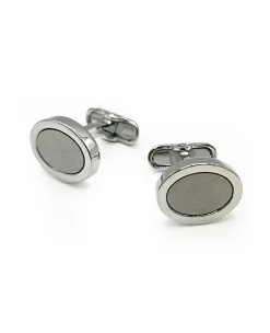 Silver Tone Rhodium Plated Oval Cufflinks