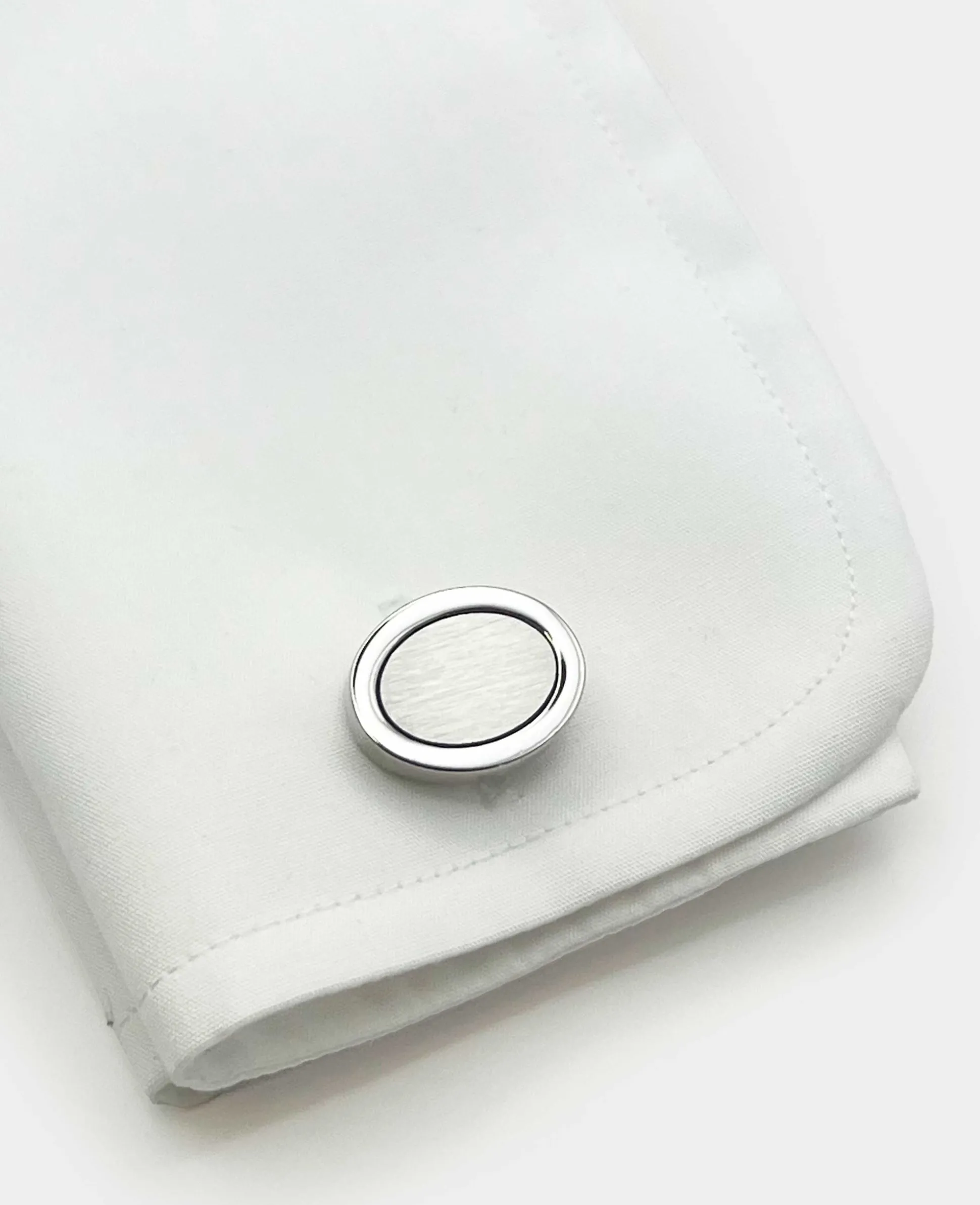 Silver Tone Rhodium Plated Oval Cufflinks
