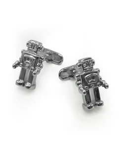 Silver Tone Rhodium Plated Robot Cufflinks