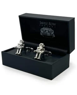 Silver Tone Rhodium Plated Robot Cufflinks