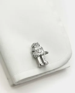 Silver Tone Rhodium Plated Robot Cufflinks