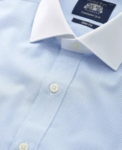 Sky Blue Cotton Gingham Check Slim Fit Winchester Formal Shirt - Double Cuff