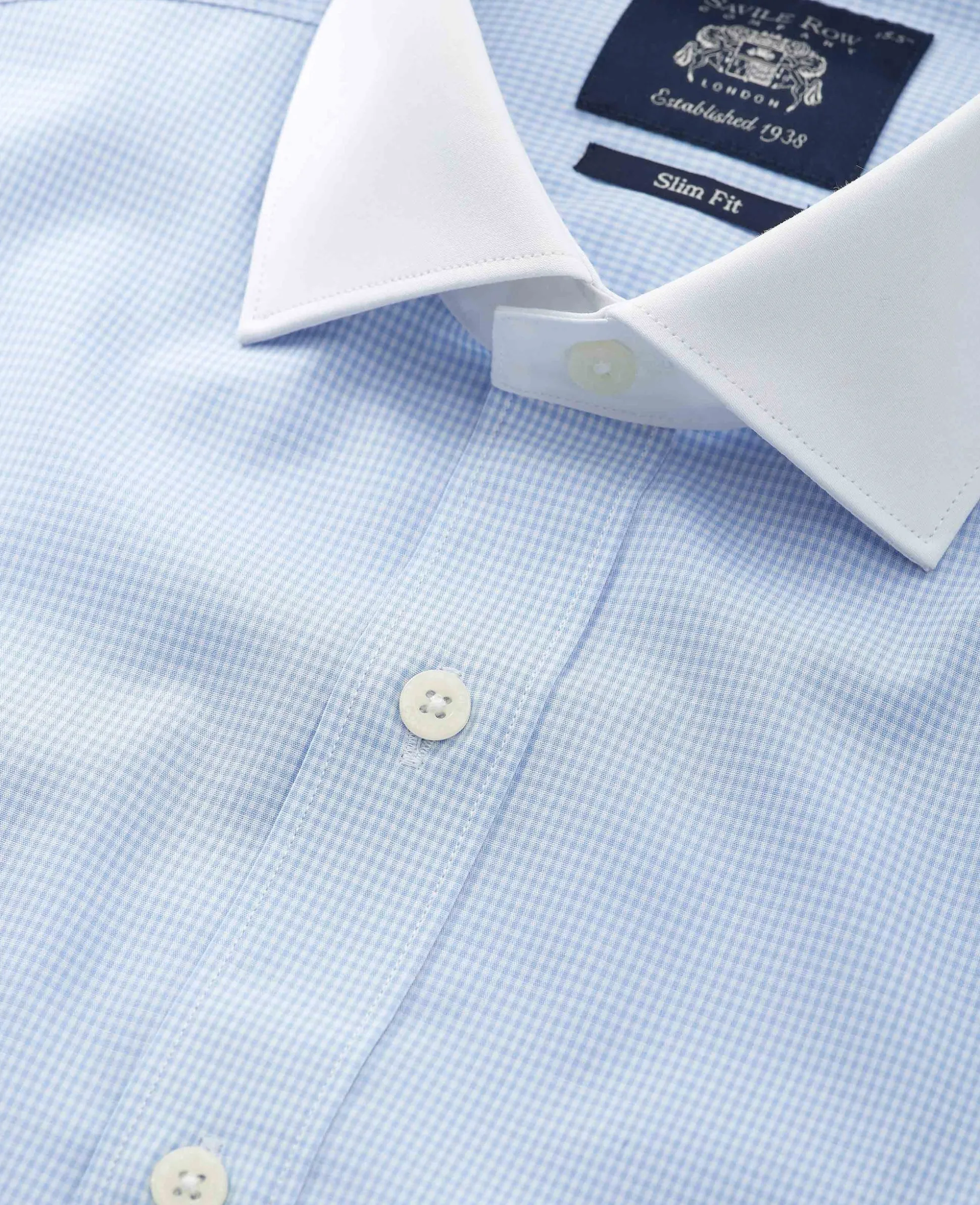 Sky Blue Cotton Gingham Check Slim Fit Winchester Formal Shirt - Double Cuff