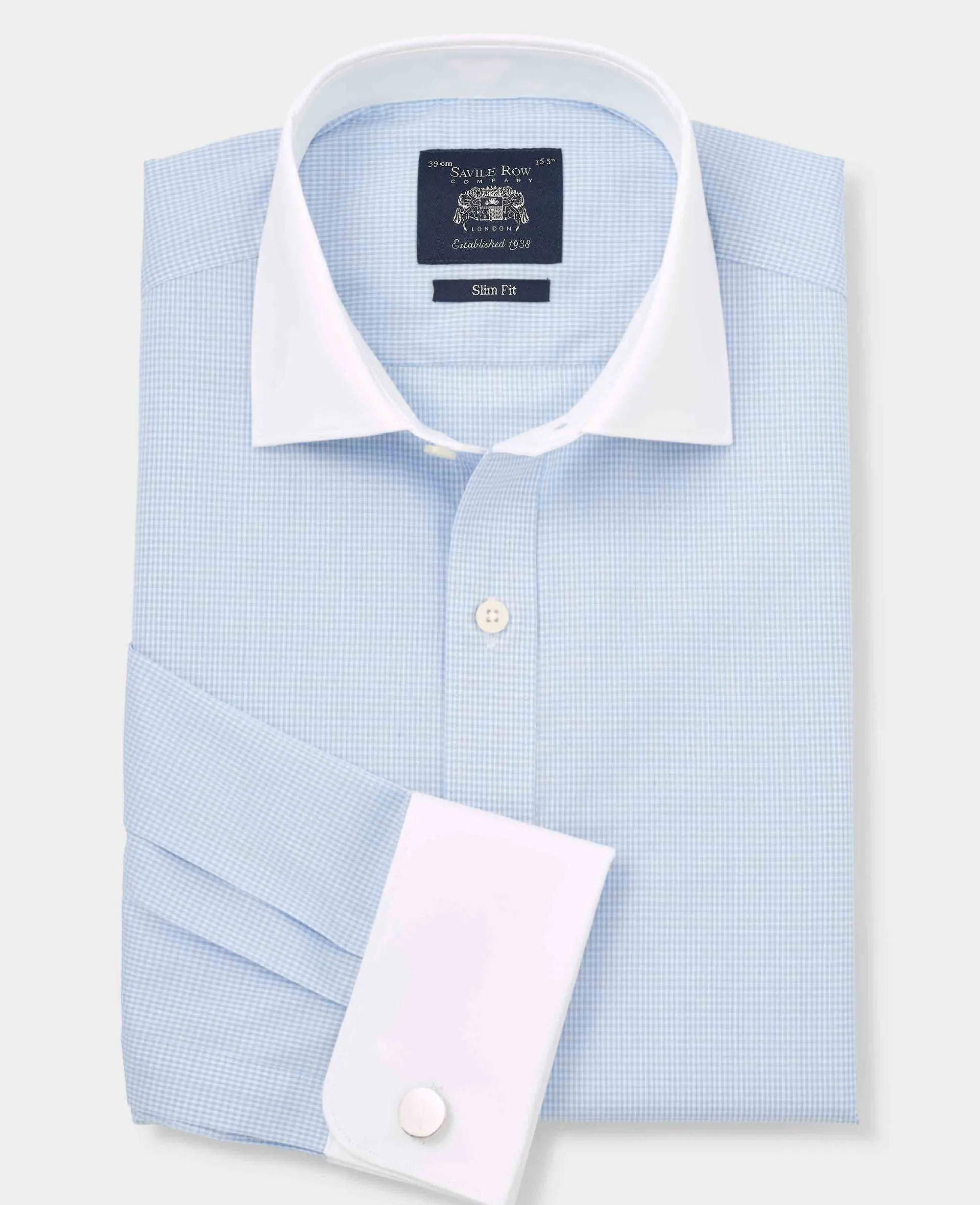Sky Blue Cotton Gingham Check Slim Fit Winchester Formal Shirt - Double Cuff