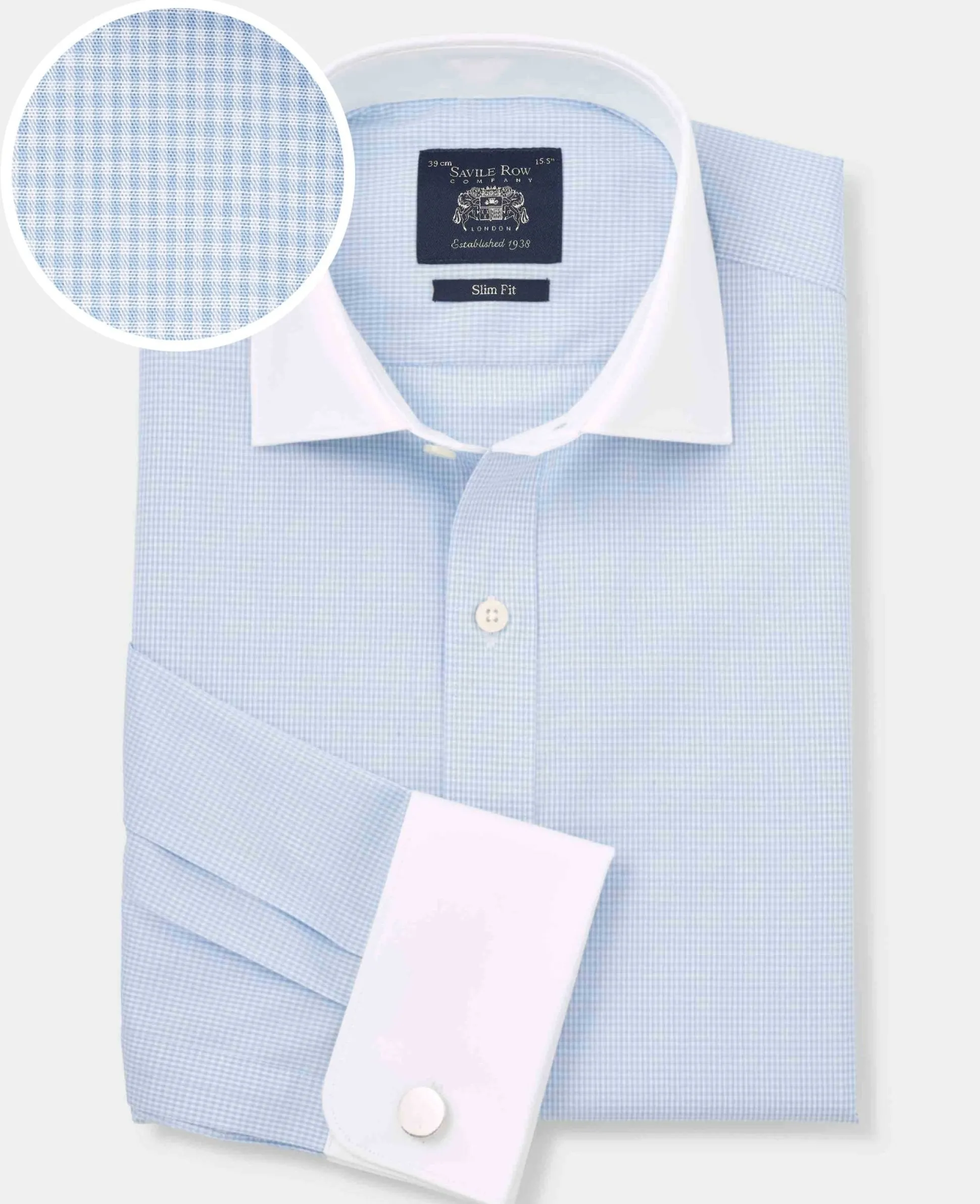 Sky Blue Cotton Gingham Check Slim Fit Winchester Formal Shirt - Double Cuff