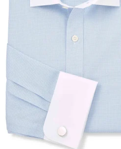 Sky Blue Cotton Gingham Check Slim Fit Winchester Formal Shirt - Double Cuff