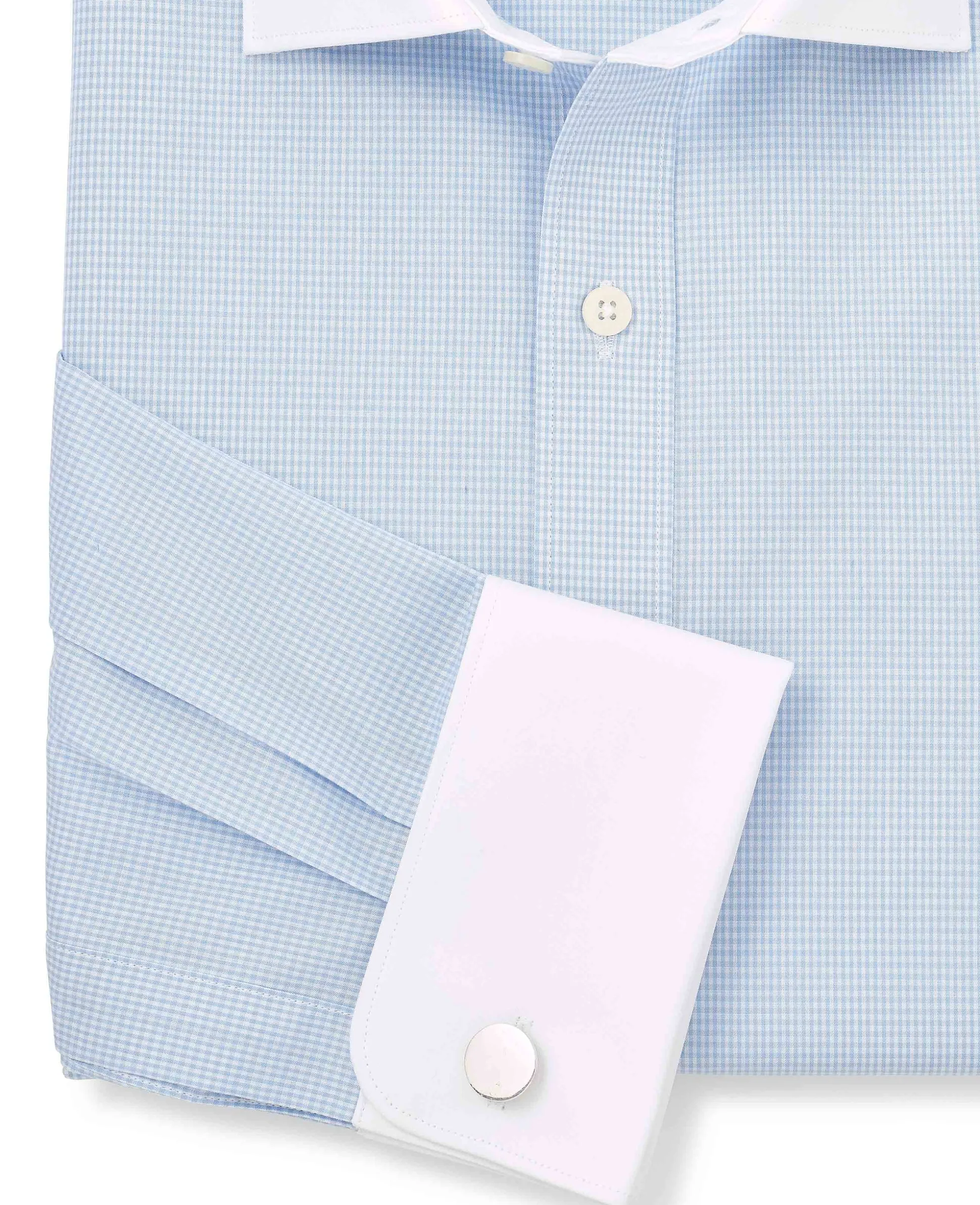 Sky Blue Cotton Gingham Check Slim Fit Winchester Formal Shirt - Double Cuff