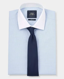 Sky Blue Cotton Gingham Check Slim Fit Winchester Formal Shirt - Double Cuff