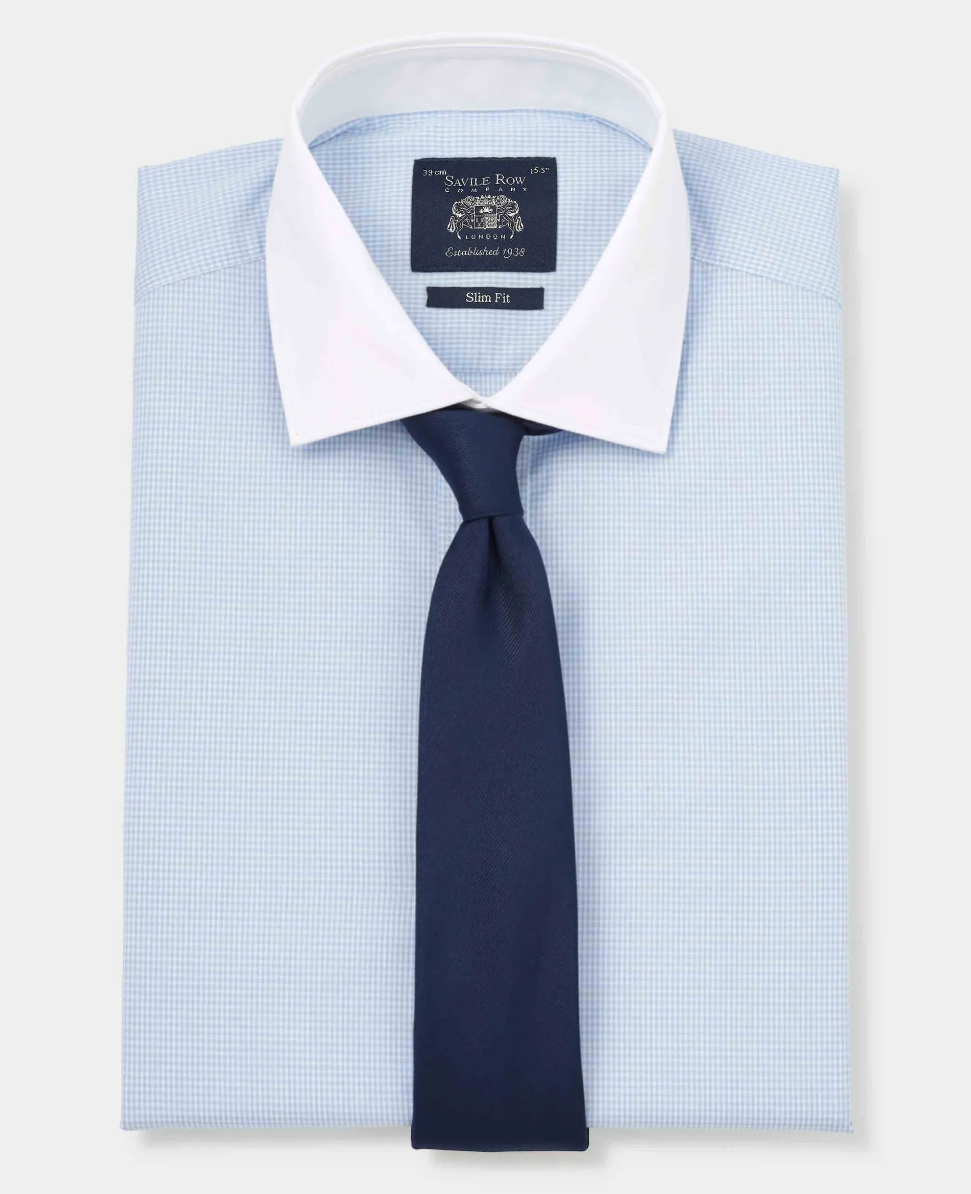 Sky Blue Cotton Gingham Check Slim Fit Winchester Formal Shirt - Double Cuff