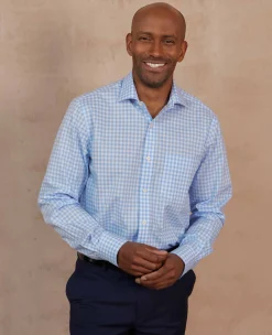 Sky Blue Cotton Gingham Classic Fit Formal Shirt - Single Cuff