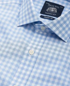 Sky Blue Cotton Gingham Classic Fit Formal Shirt - Single Cuff