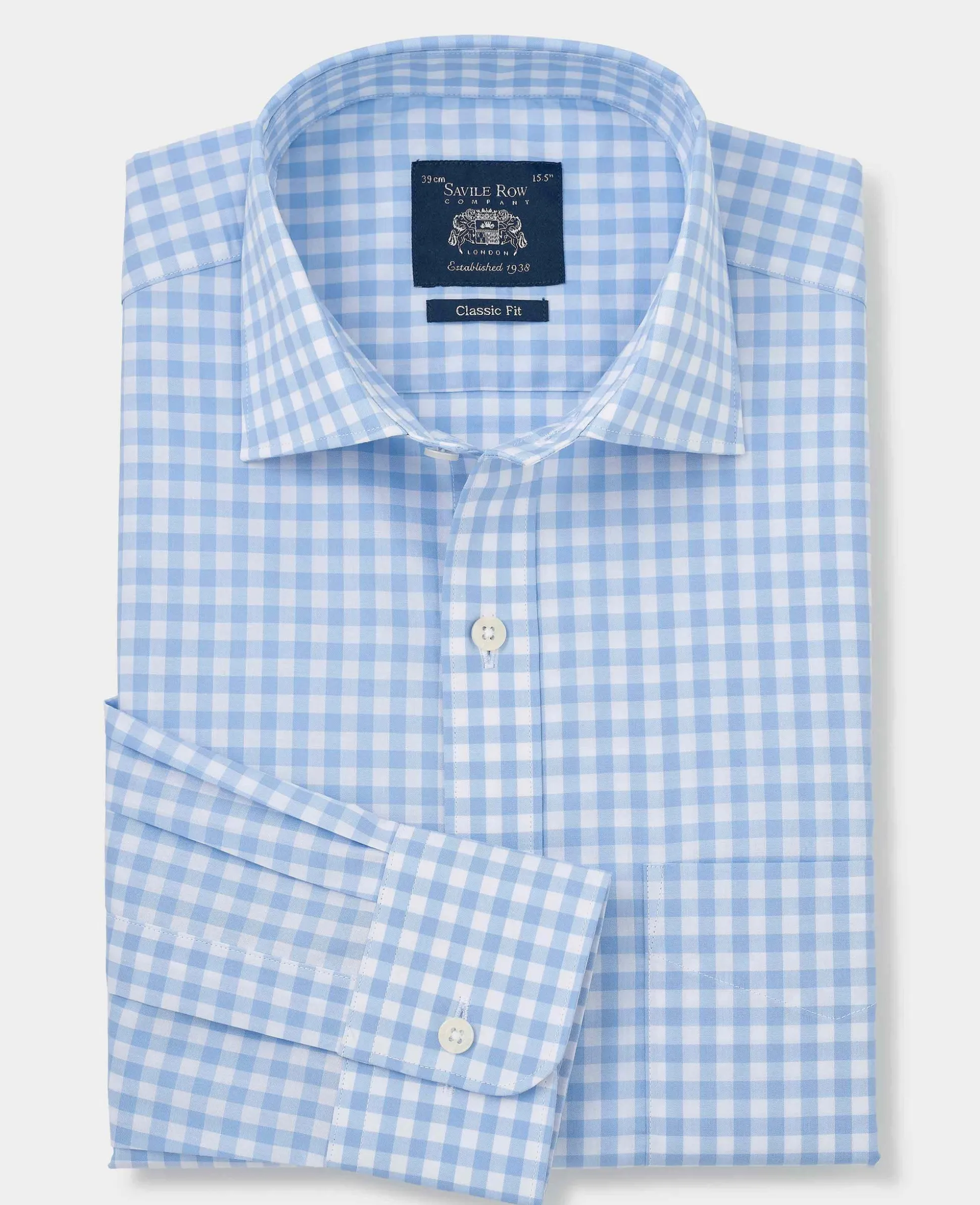 Sky Blue Cotton Gingham Classic Fit Formal Shirt - Single Cuff