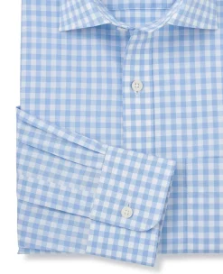 Sky Blue Cotton Gingham Classic Fit Formal Shirt - Single Cuff