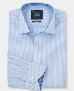 Sky Blue Cotton Gingham Slim Fit Formal Shirt - Single Cuff