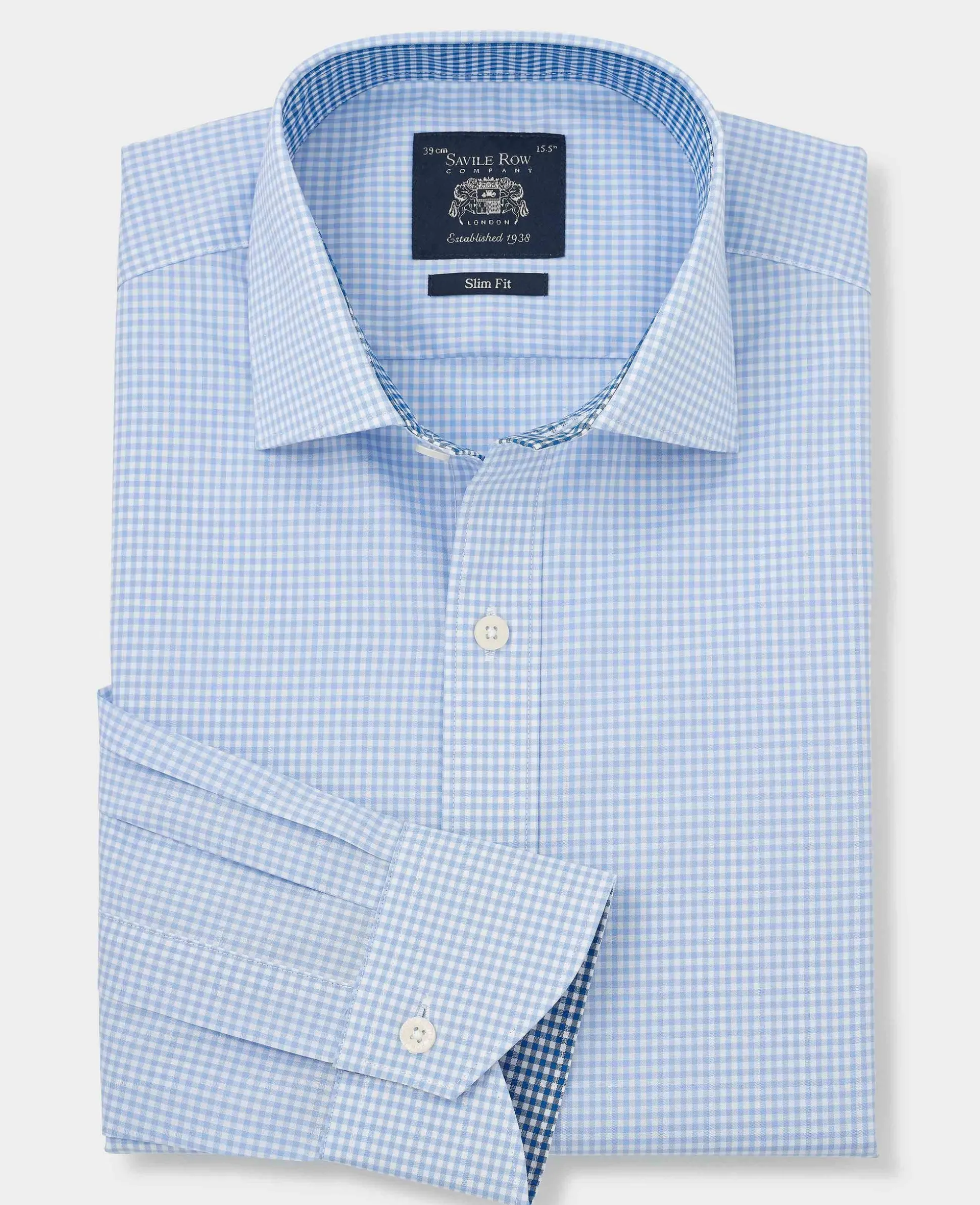 Sky Blue Cotton Gingham Slim Fit Formal Shirt - Single Cuff