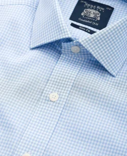 Sky Blue Cotton Gingham Slim Fit Formal Shirt - Single Cuff