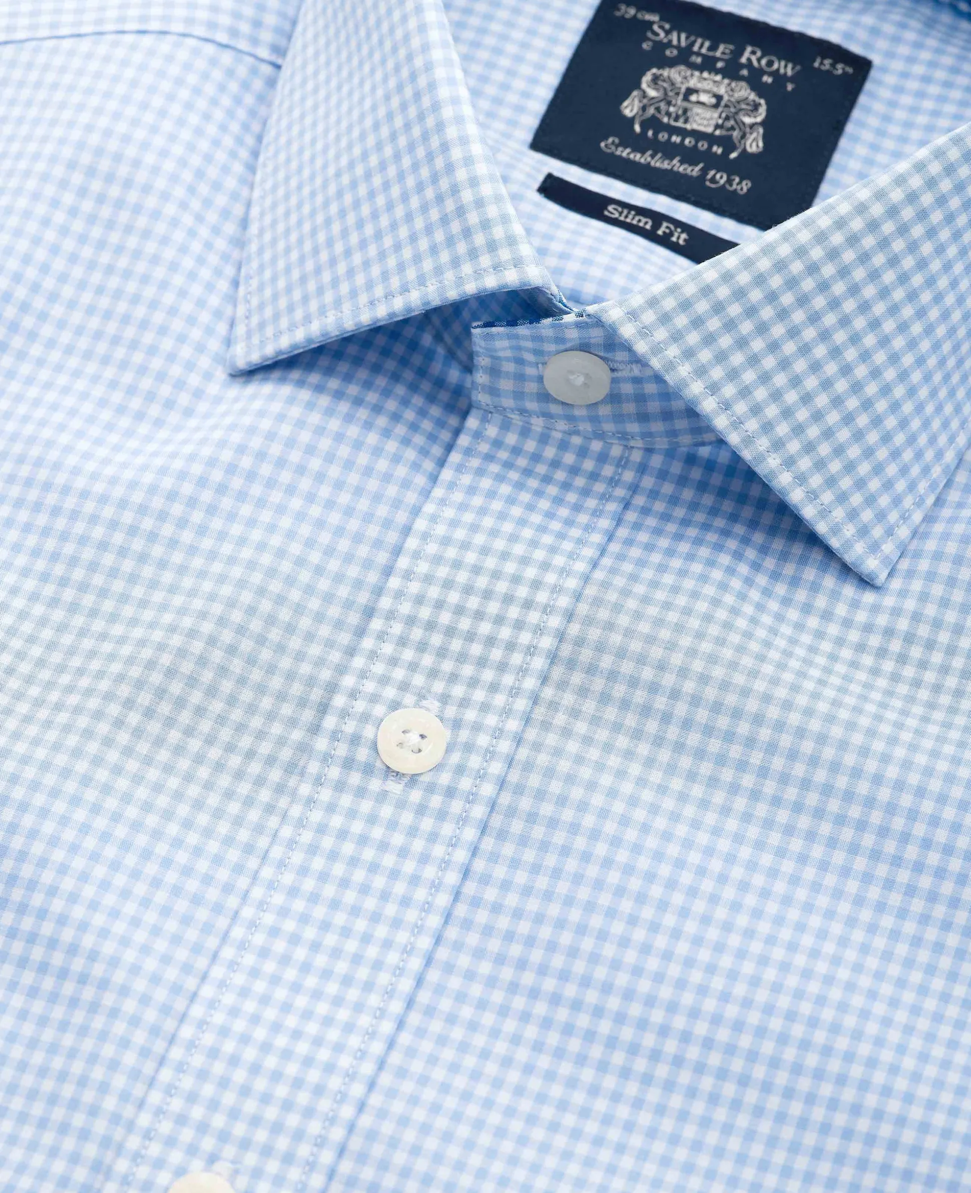 Sky Blue Cotton Gingham Slim Fit Formal Shirt - Single Cuff