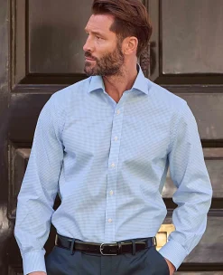 Sky Blue Cotton Gingham Slim Fit Formal Shirt - Single Cuff