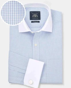 Sky Blue Cotton Window Check Classic Fit Winchester Formal Shirt - Double Cuff