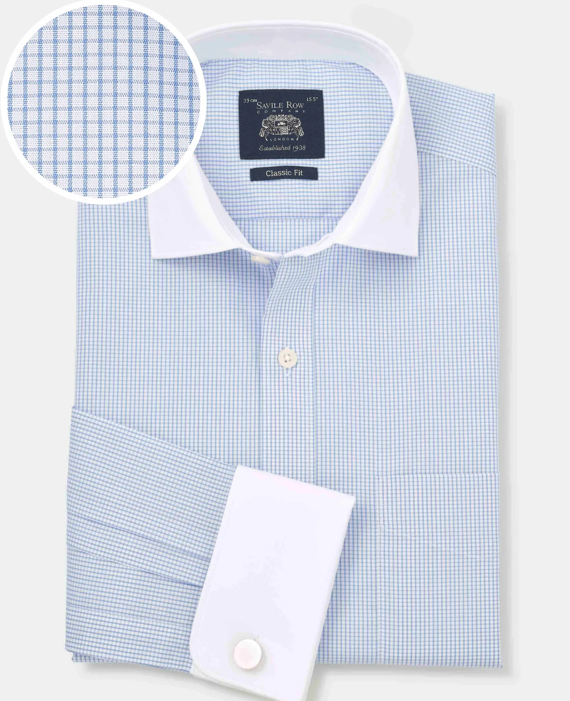 Sky Blue Cotton Window Check Classic Fit Winchester Formal Shirt - Double Cuff