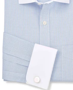 Sky Blue Cotton Window Check Classic Fit Winchester Formal Shirt - Double Cuff