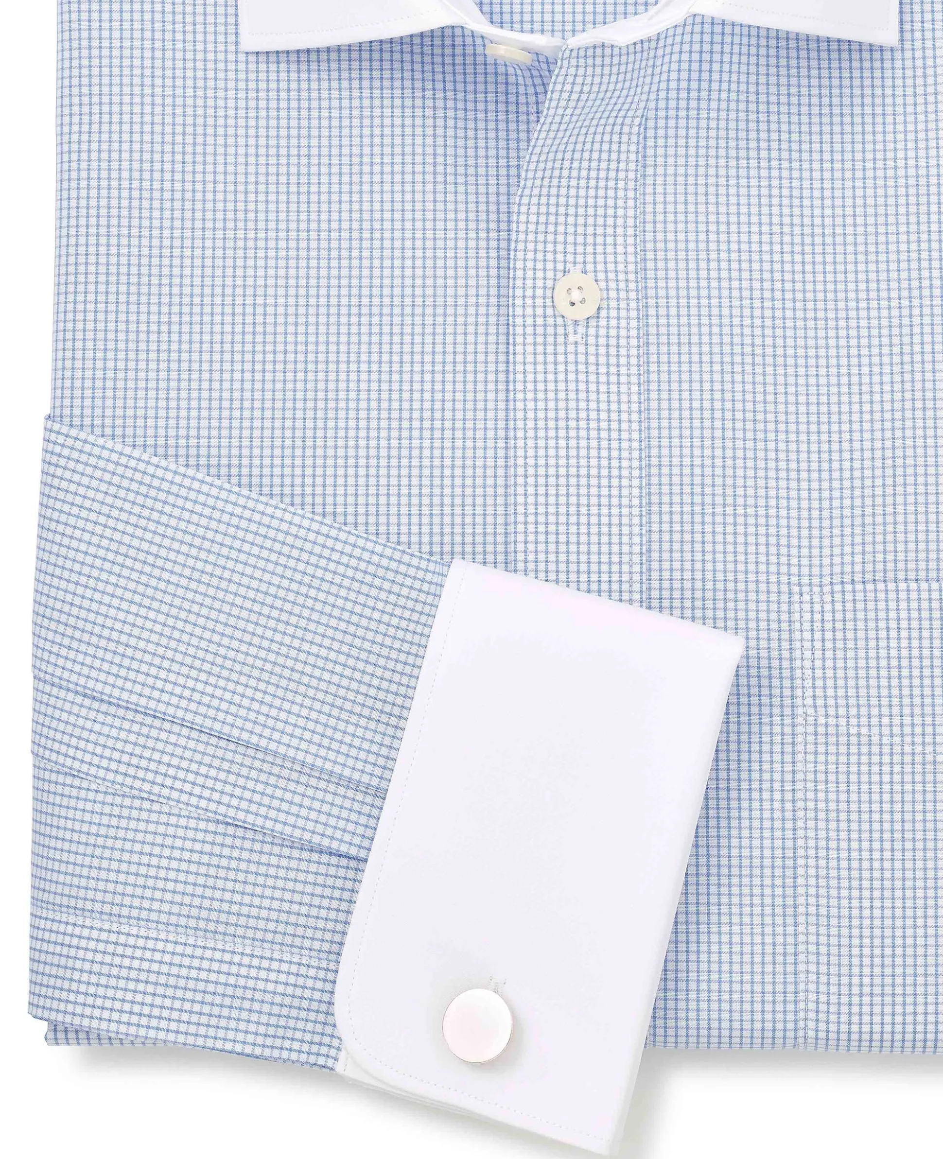 Sky Blue Cotton Window Check Classic Fit Winchester Formal Shirt - Double Cuff
