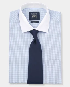 Sky Blue Cotton Window Check Classic Fit Winchester Formal Shirt - Double Cuff