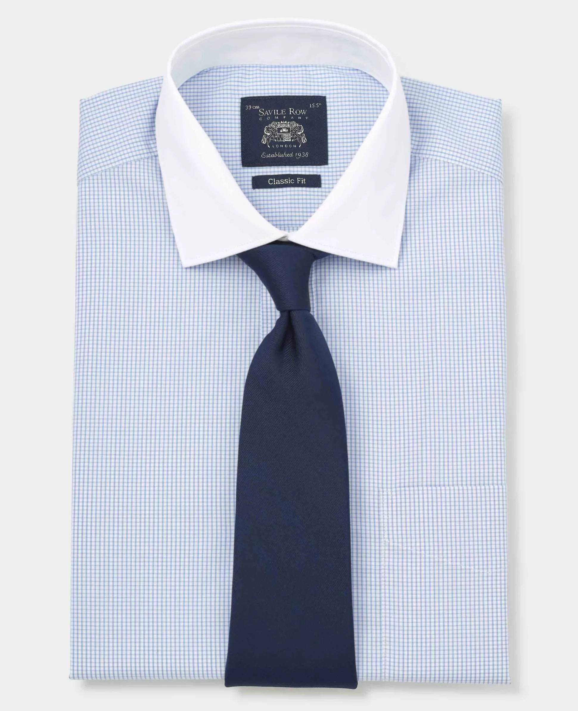 Sky Blue Cotton Window Check Classic Fit Winchester Formal Shirt - Double Cuff