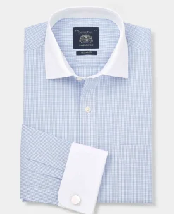 Sky Blue Cotton Window Check Classic Fit Winchester Formal Shirt - Double Cuff
