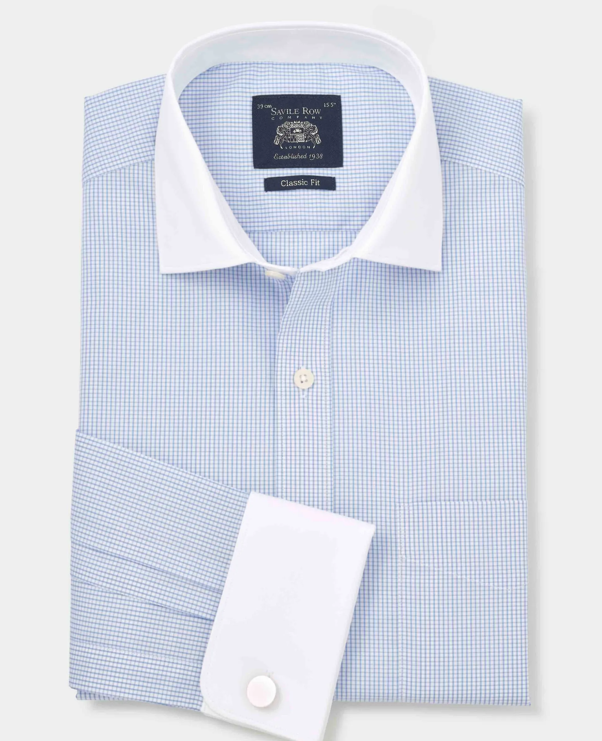 Sky Blue Cotton Window Check Classic Fit Winchester Formal Shirt - Double Cuff