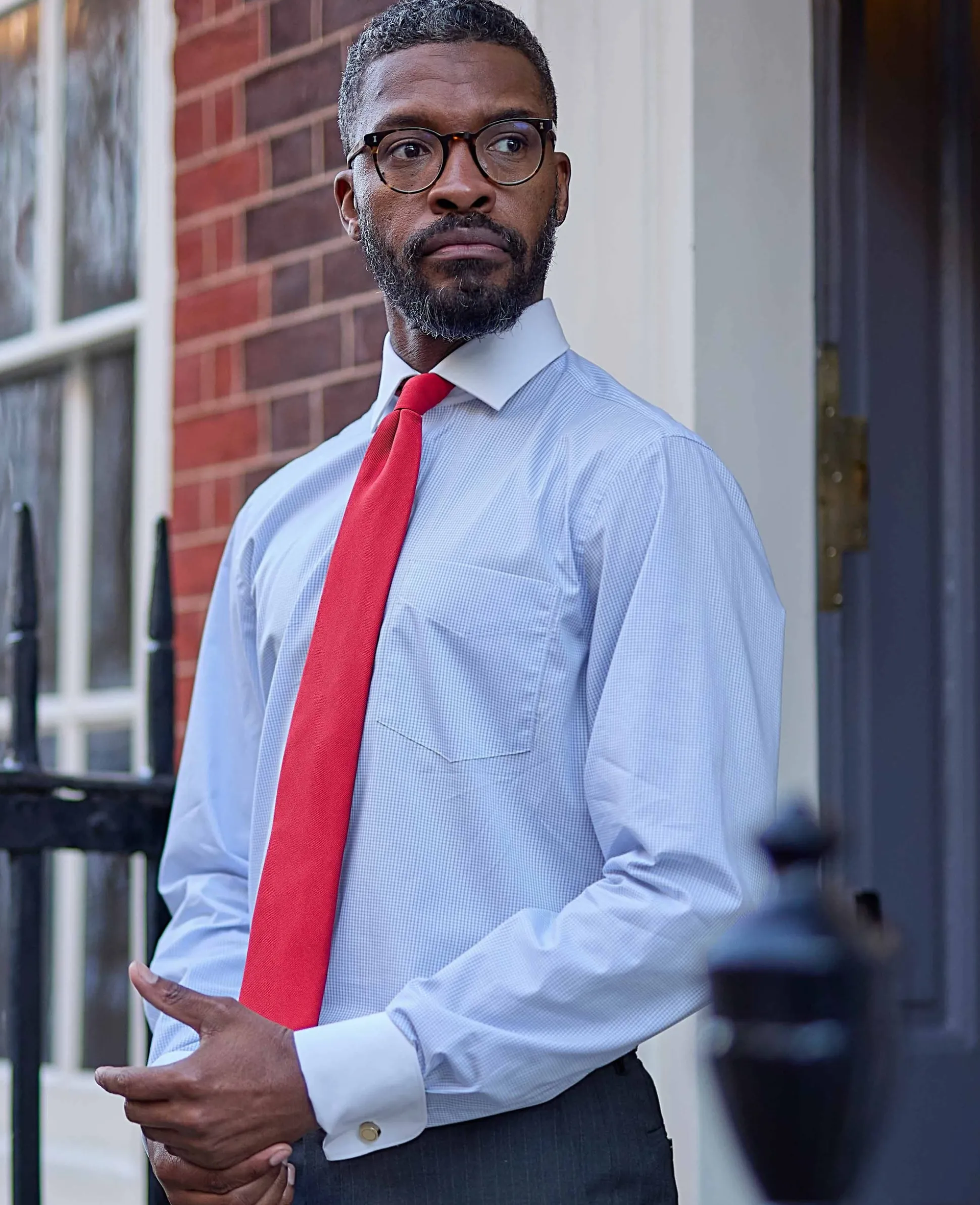 Sky Blue Cotton Window Check Classic Fit Winchester Formal Shirt - Double Cuff