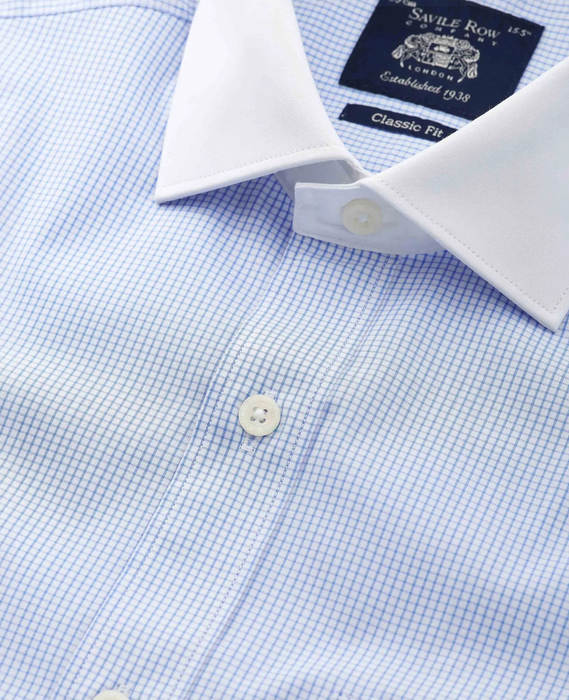 Sky Blue Cotton Window Check Classic Fit Winchester Formal Shirt - Double Cuff